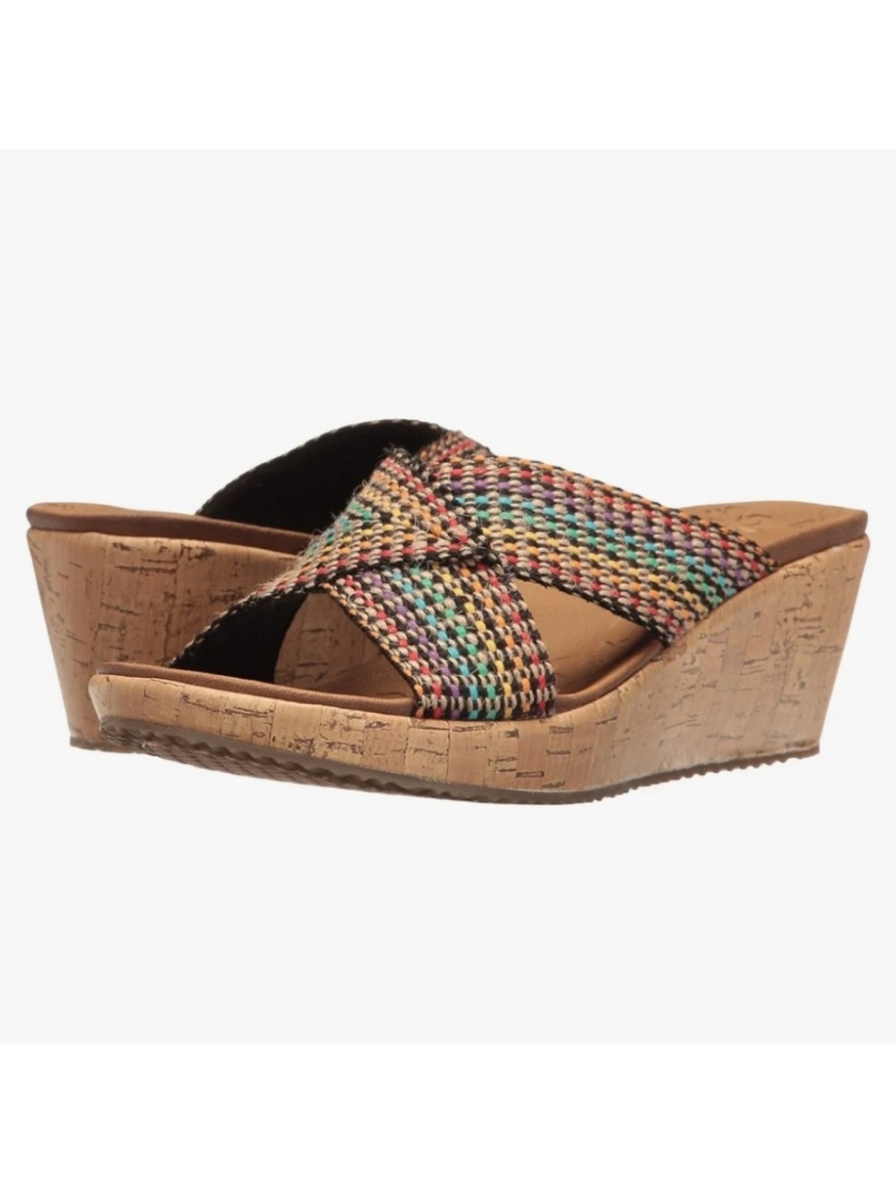 Skechers Luxe Foam Beverlee Rainbow Wedge Heel Sandals Shoes Open Toe Size 9
